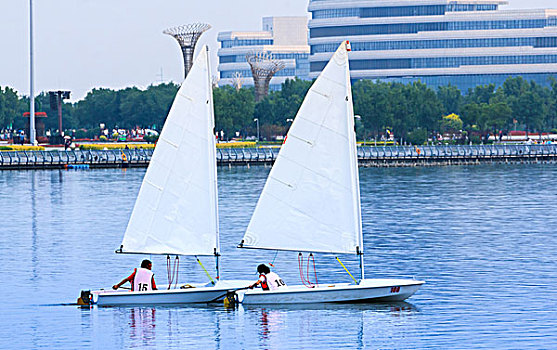 两艘白色的三角帆船