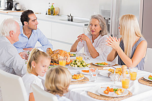 家庭,享受,感恩节,晚餐,一起