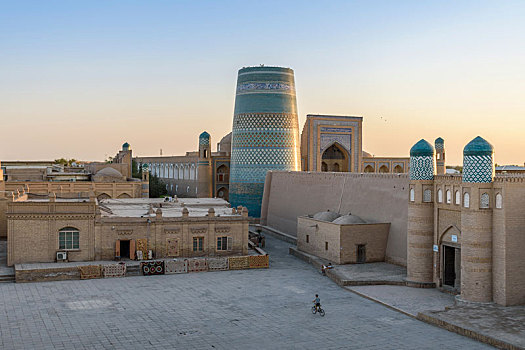 俯视图,俯视,院落,历史纪念碑,尖塔,中心,希瓦,乌兹别克斯坦