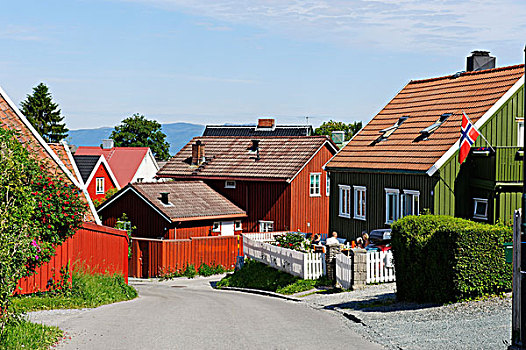 木料,房子,区域,仰视,要塞,特隆赫姆,挪威,斯堪的纳维亚,欧洲