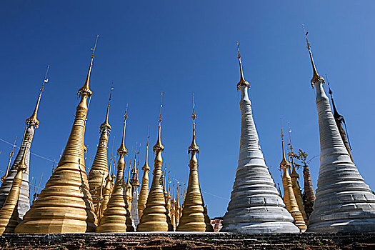 塔,树林,佛塔,靠近,茵莱湖,掸邦,缅甸,亚洲