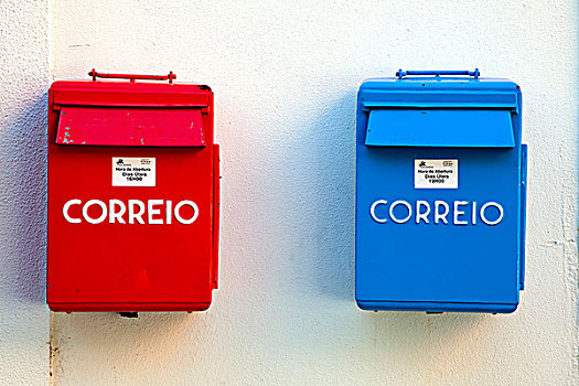 邮箱,葡萄牙,邮政,红色,蓝色,不同,收集,地区,里斯本,欧洲
