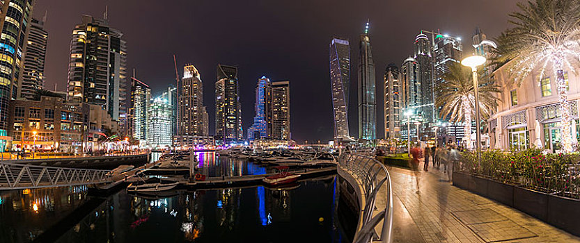 码头,晚上,摩天大楼,迪拜,阿联酋,亚洲