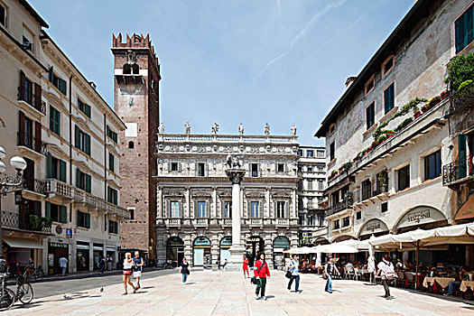 威尼斯,柱子,狮子,正面,邸宅,马菲星系,广场,维罗纳,威尼托,意大利,欧洲