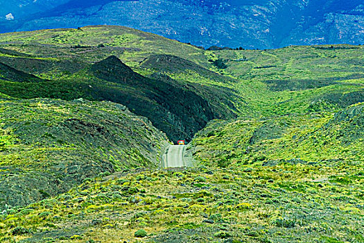吉普车,途中,山,托雷德裴恩国家公园,巴塔哥尼亚,智利